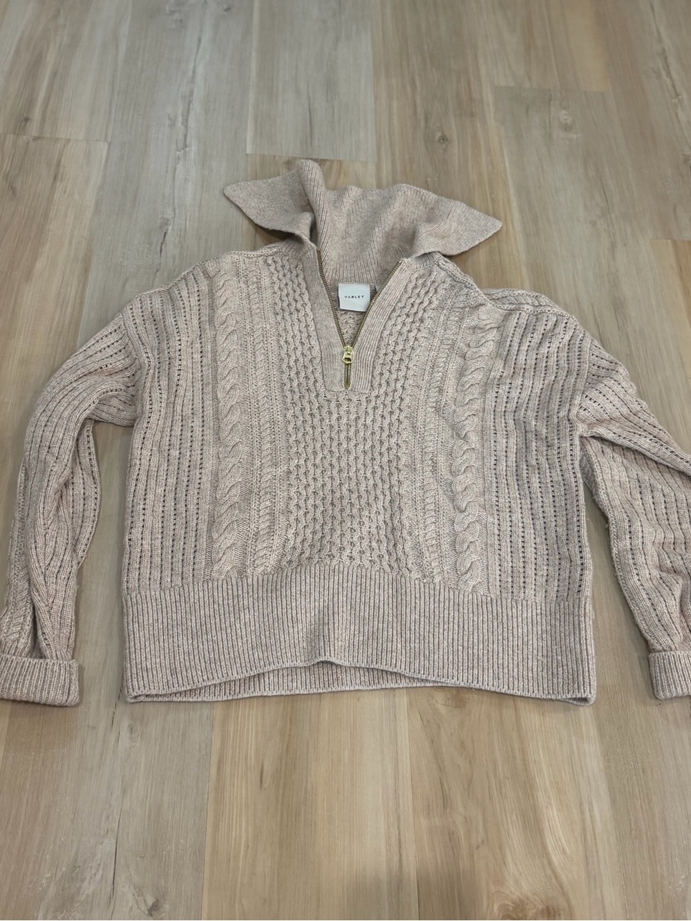 Varley Cable-Knit Half-Zip Turtleneck Sweater - Beige